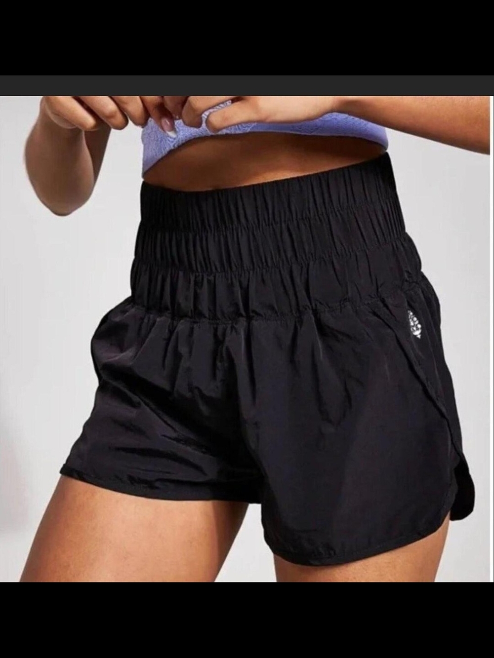 Free People Black High-Ruched Waist Athletic Shorts